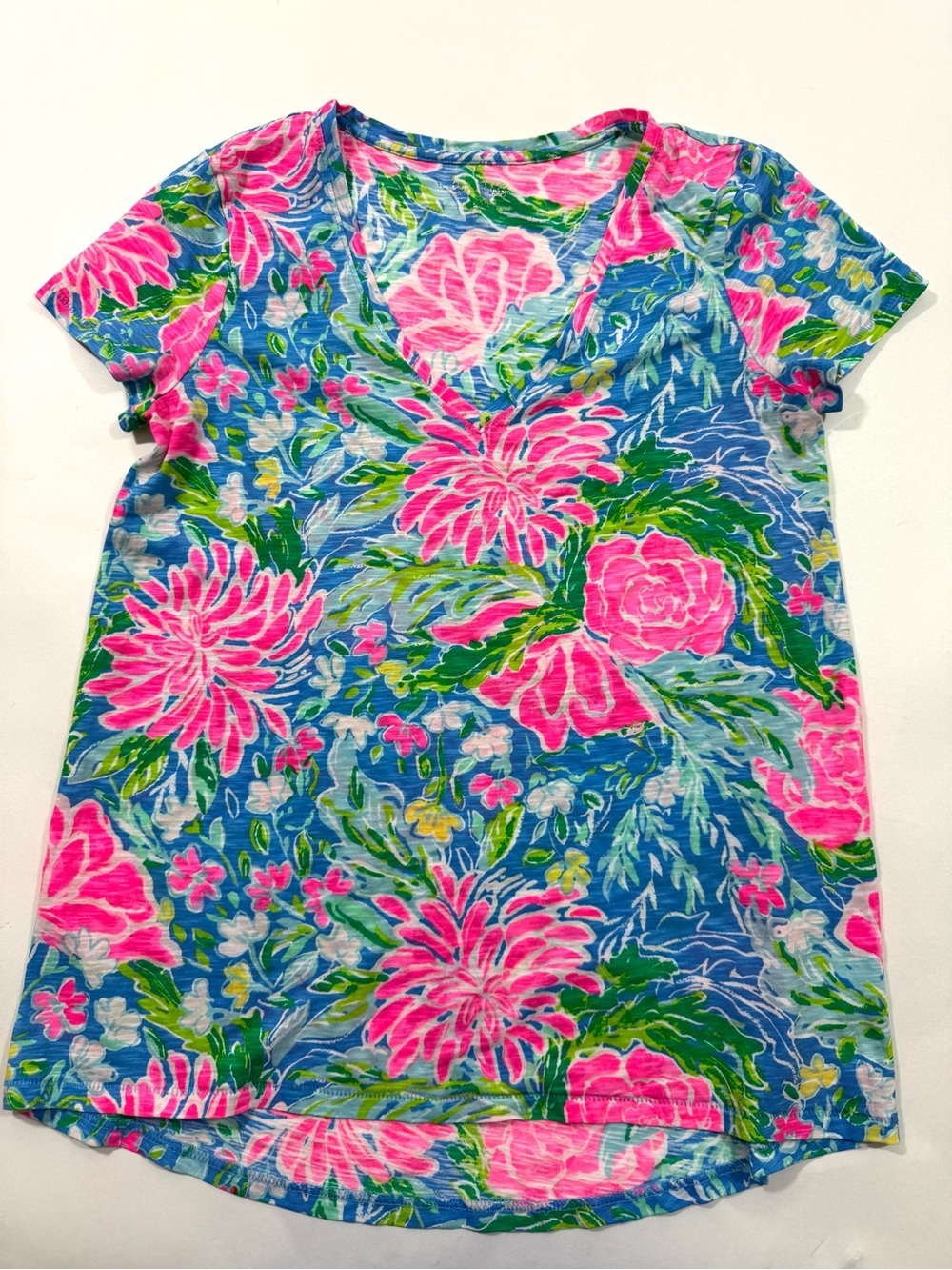 Lilly Pulitzer Etta V Neck Tee Shirt Cotton Zanzibar Blue Bunny